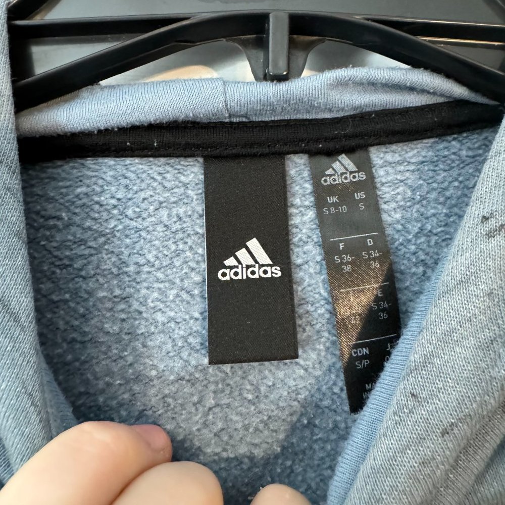 Light Blue Adidas Cropped Hoodie Size S - Picture 3 of 3